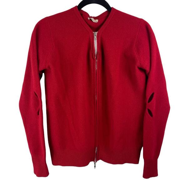 Stefan Cooke 100% Wool Cut Out Sleeve Detail Full Zip Cardigan Sweater Red Sz M - Picture 1 of 9